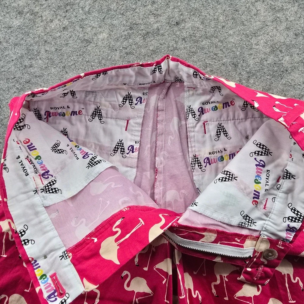 Royal Awesome Mens 34 Golf Shorts Pink Flamingo Print Cotton Blend Tee Holder 9